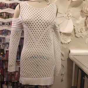 LF Call Me Eden Cold Shoulder White Sweater Dress